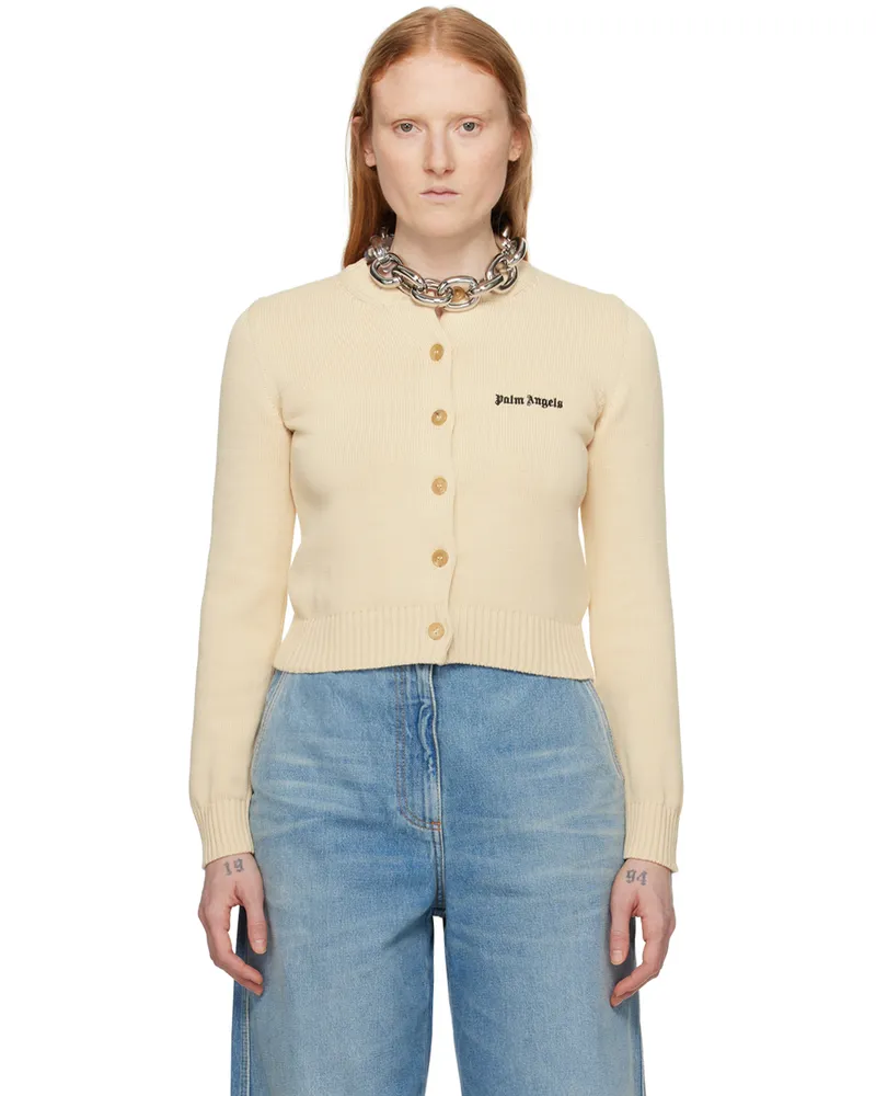 Palm Angels Off-White Embroidered Cardigan Off
