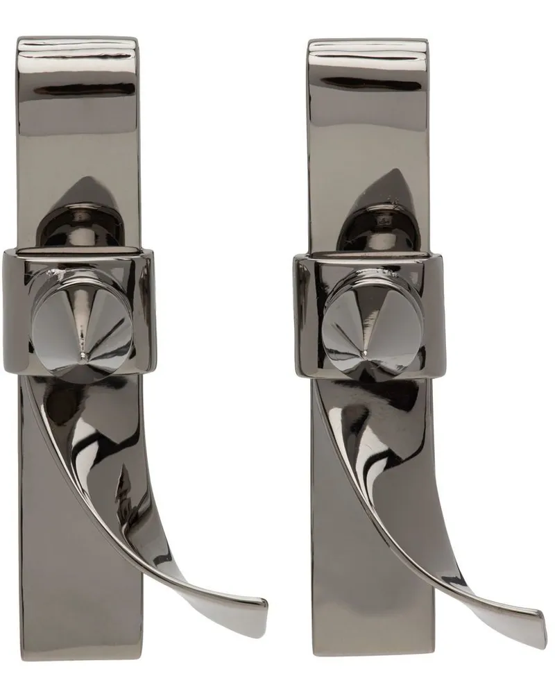 WE 11 DONE Gunmetal Spike Ribbon Earrings Dark
