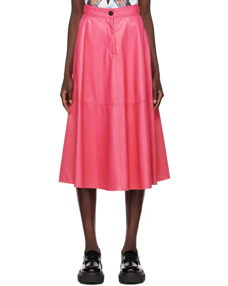 MSGM Pink Faux-Leather Midi Skirt 14