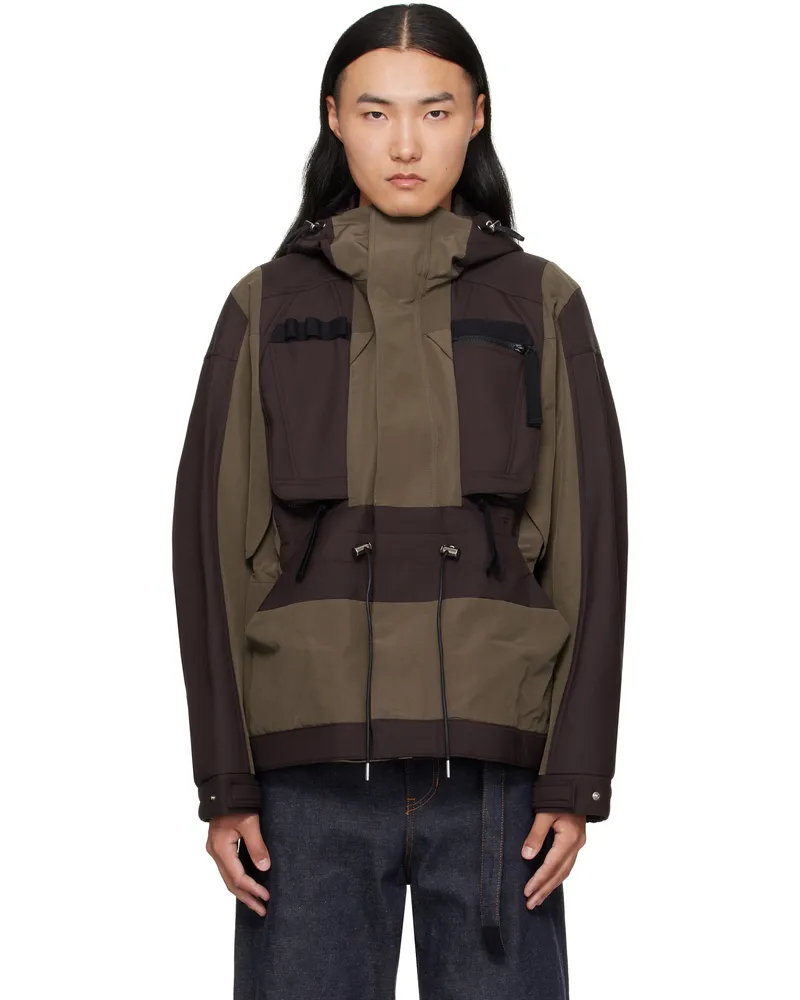 Sacai Brown & Khaki Suiting Bonding Grosgrain Jacket 601