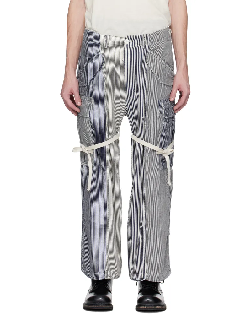 R13 White & Navy Cropped Cargo Pants Multistripe