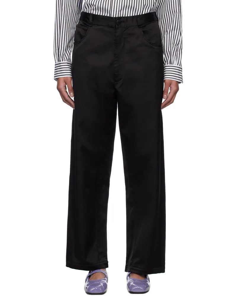 CORDERA Black Satin Straight Trousers Black