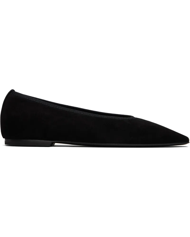 Totême Black Minimalist Suede Ballerina Flats Black