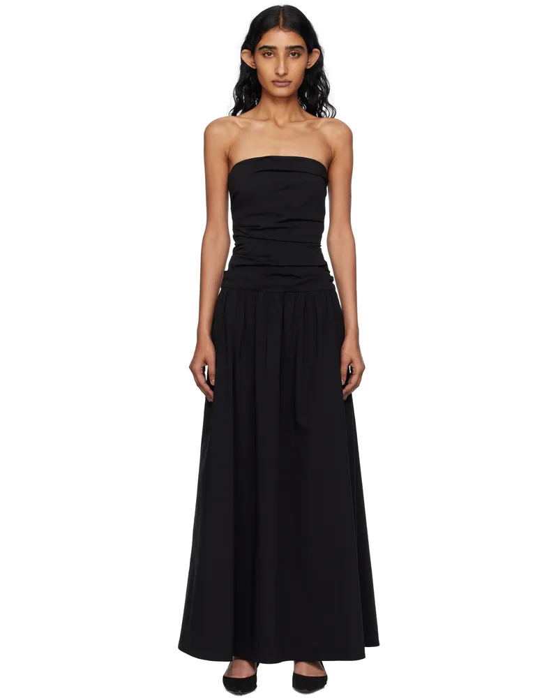 St. Agni Black Gathered Strapless Tie Back Maxi Dress Black