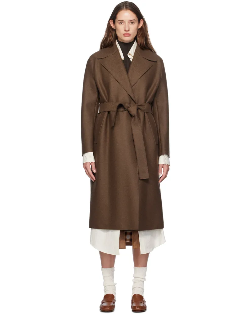 Harris Wharf London Brown Belted Long Coat 458