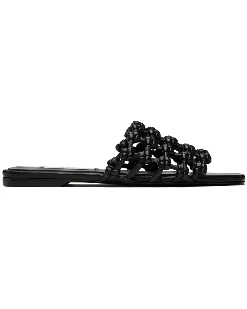 Totême Black Braided-Leather Bandeau Slides Black