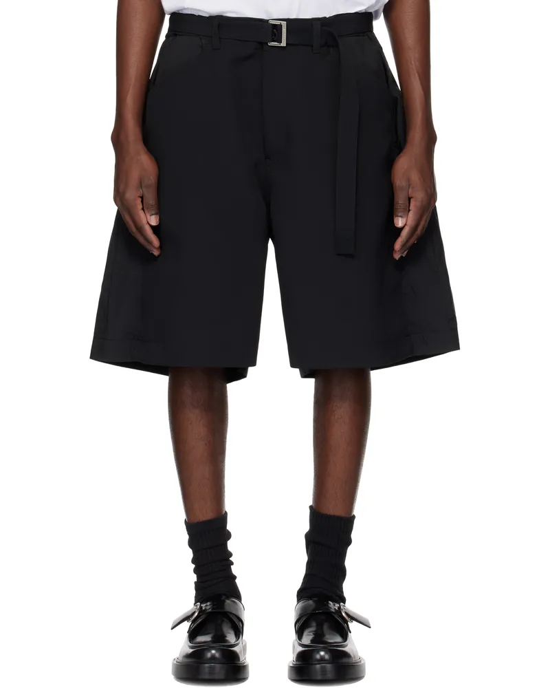 Sacai Black Matelasse Twill Mix Shorts 001