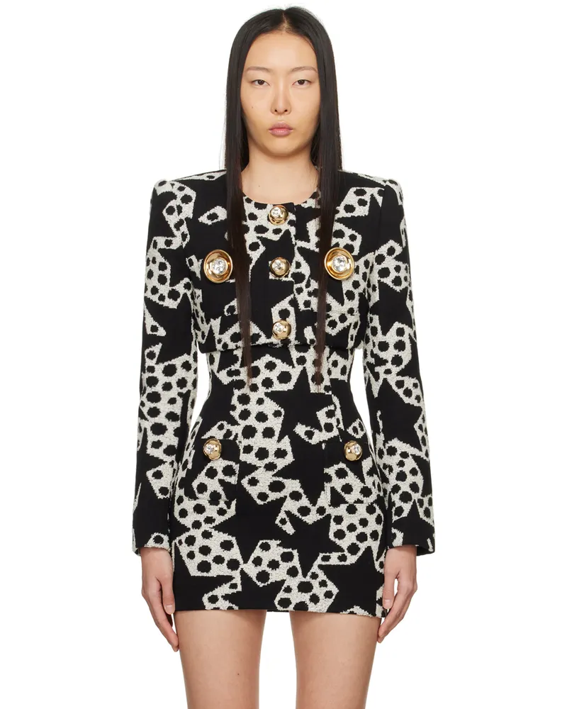Area Black & Off-White Crystal Medallion Blazer Dotted