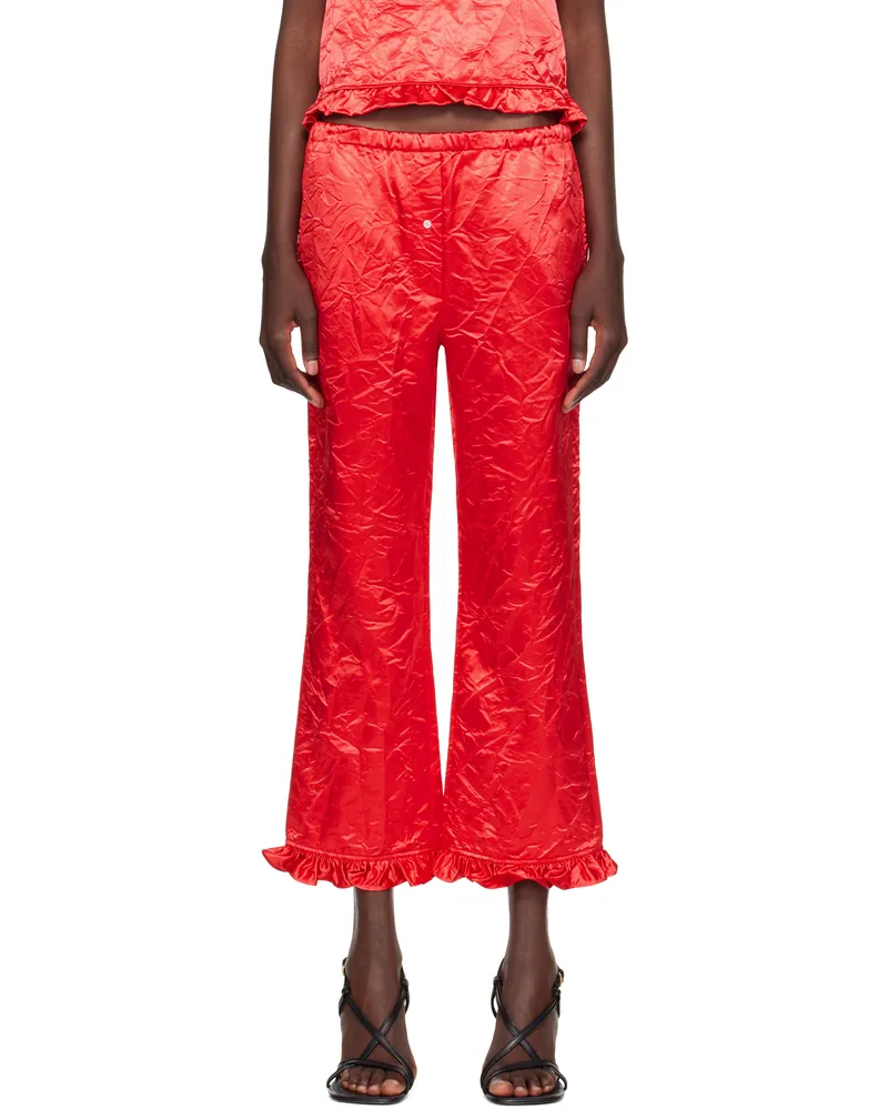 Meryll Rogge Red Creased Satin Trousers Red