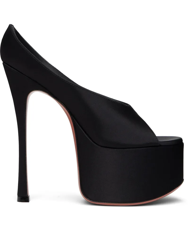 Amina Muaddi Black Anok Plateau Heeled Sandals Satin
