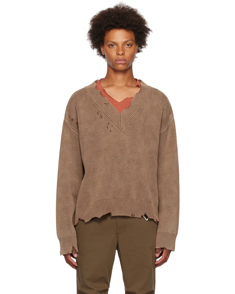 C2H4 Brown Distressed Sweater Ochre