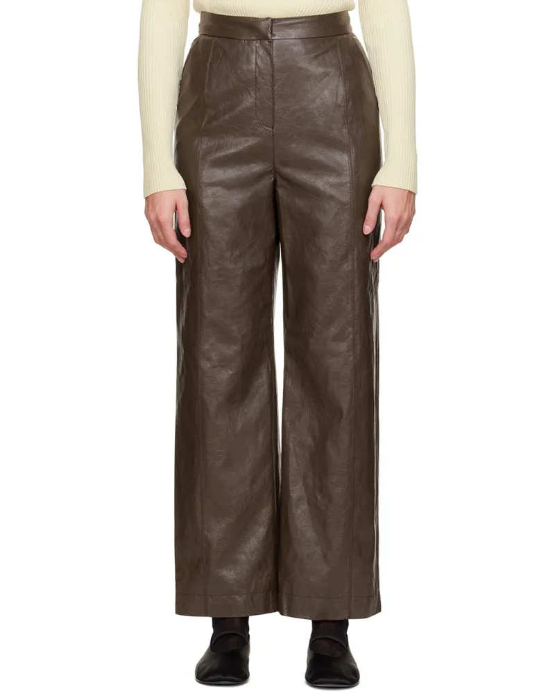 LVIR Brown Grained Faux-Leather Pants Brown