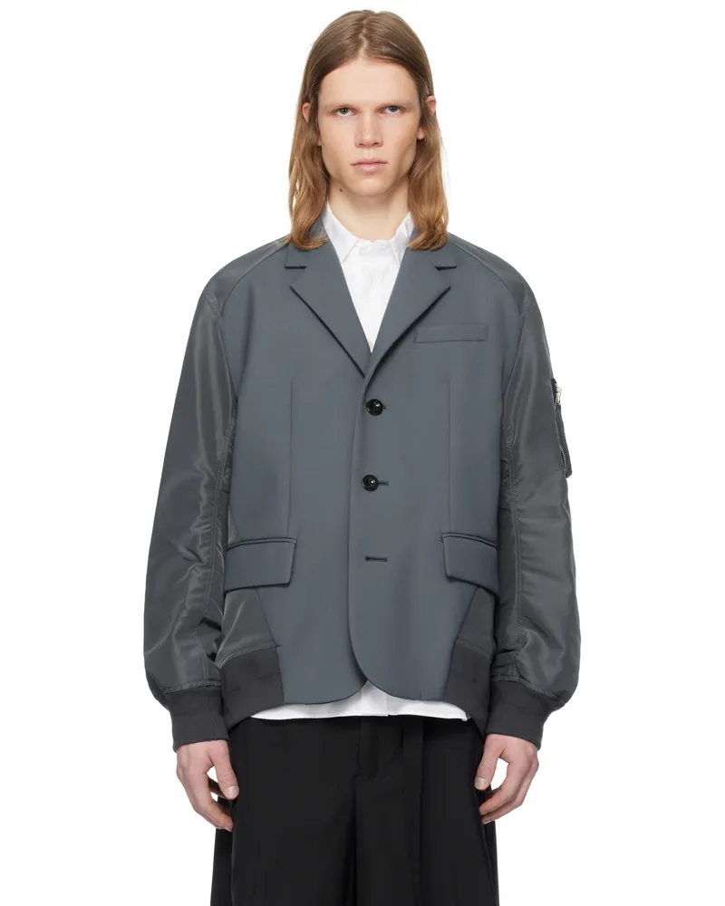 Sacai Blue Suiting Bonding Mix Blazer 375