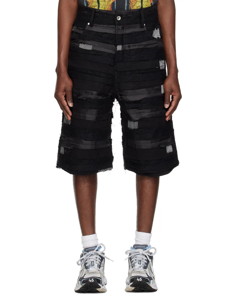 WHO DECIDES WAR Black Interwoven Shorts Coal