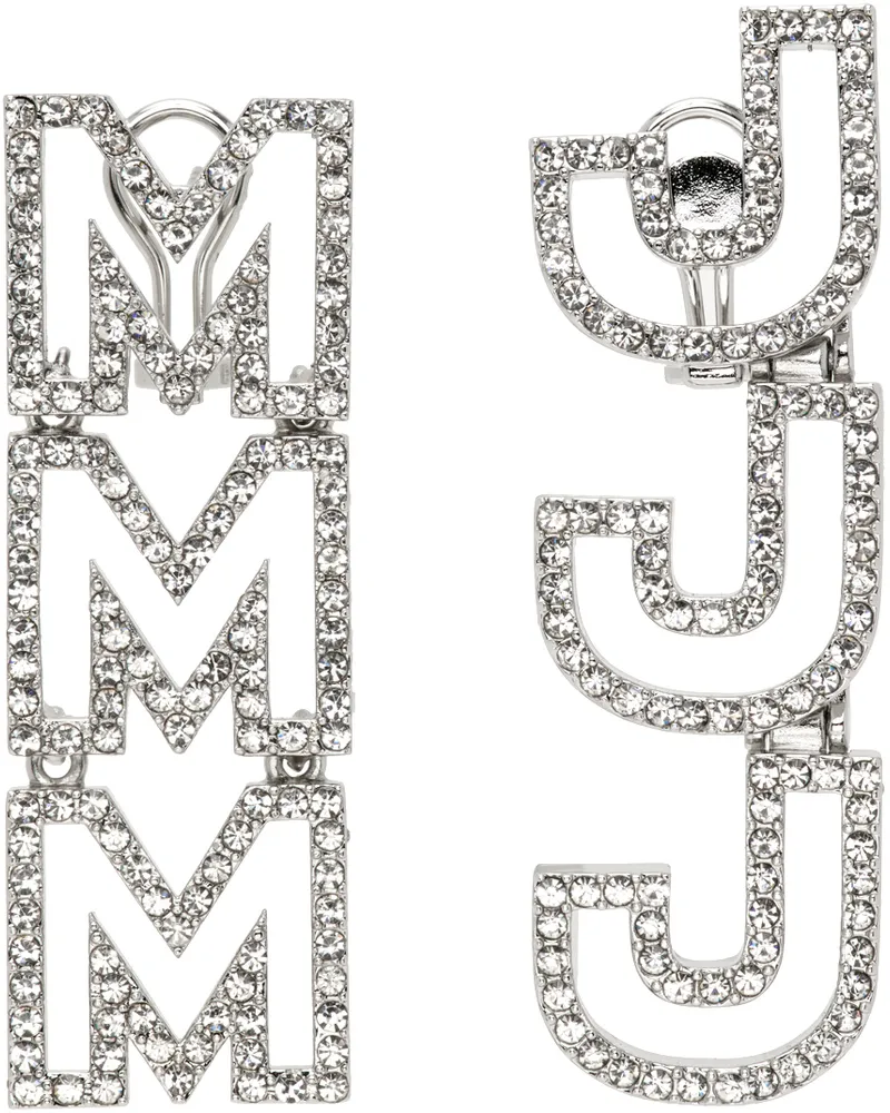 Marc Jacobs Silver MJ Logo Crystal Earrings 059