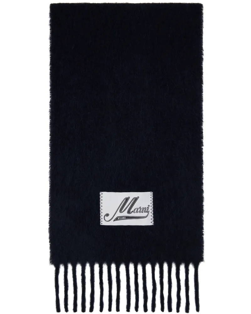 Marni Navy Brushed Alpaca Fringes Scarf 00b99