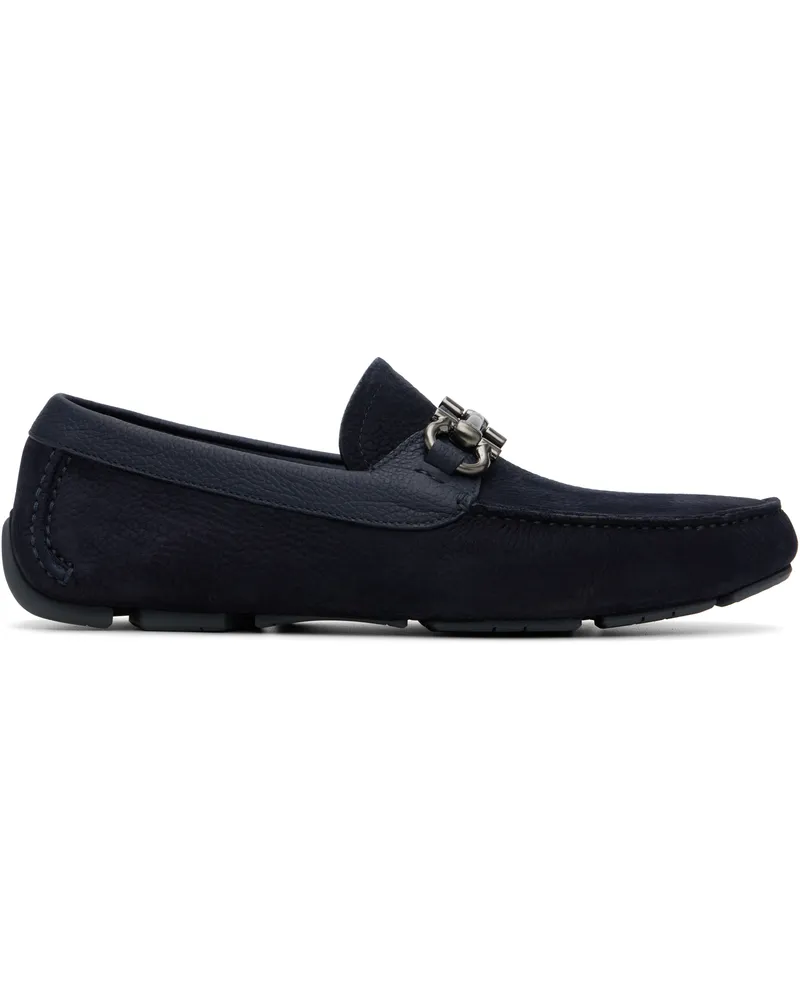 Ferragamo Navy Gancini Ornament Driver Loafers Navy