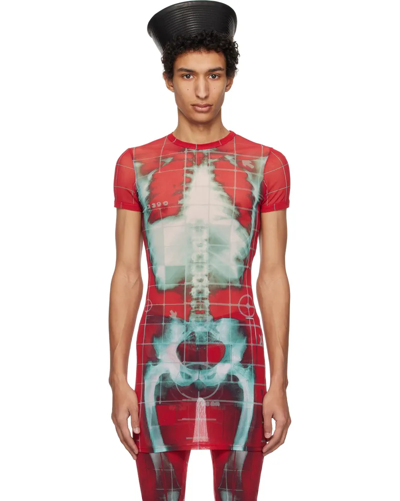 Jean Paul Gaultier SSENSE Exclusive Red & Blue Squeletor Mini Dress T-shirt 3058-red