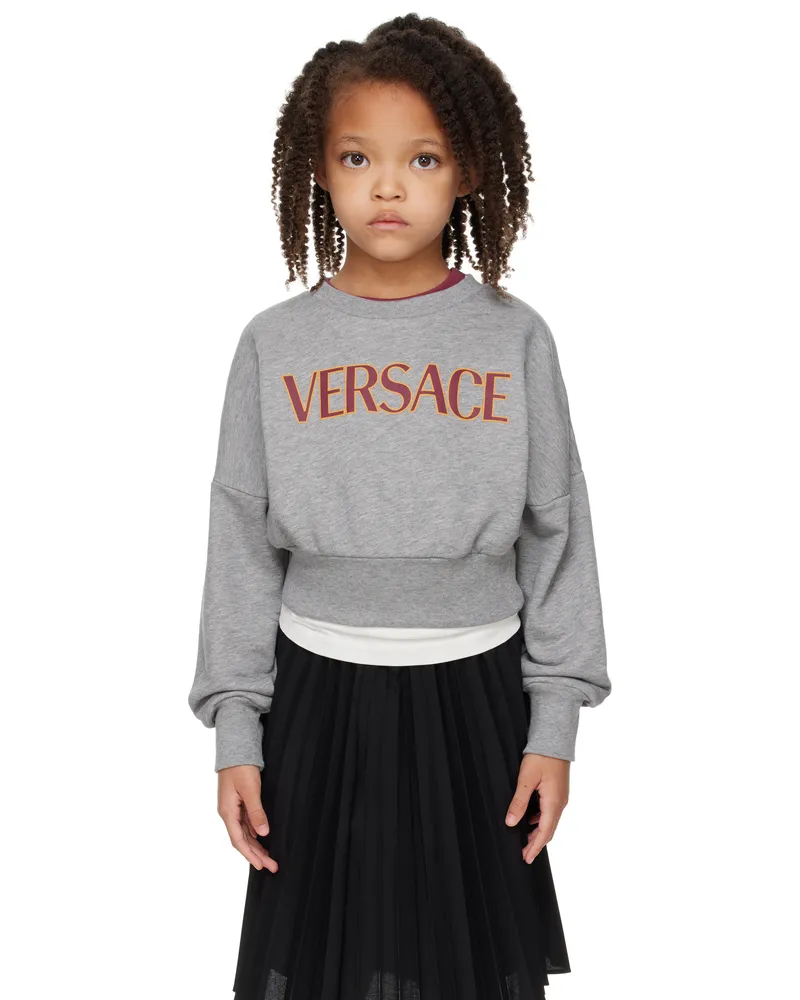 Versace Kids Gray 'Versace' Logo Crop Sweatshirt 6e780