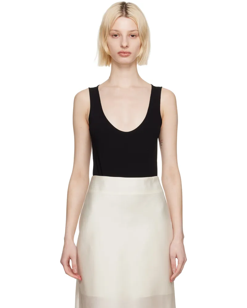 GIA STUDIOS Black Scoop Neck Bodysuit Black