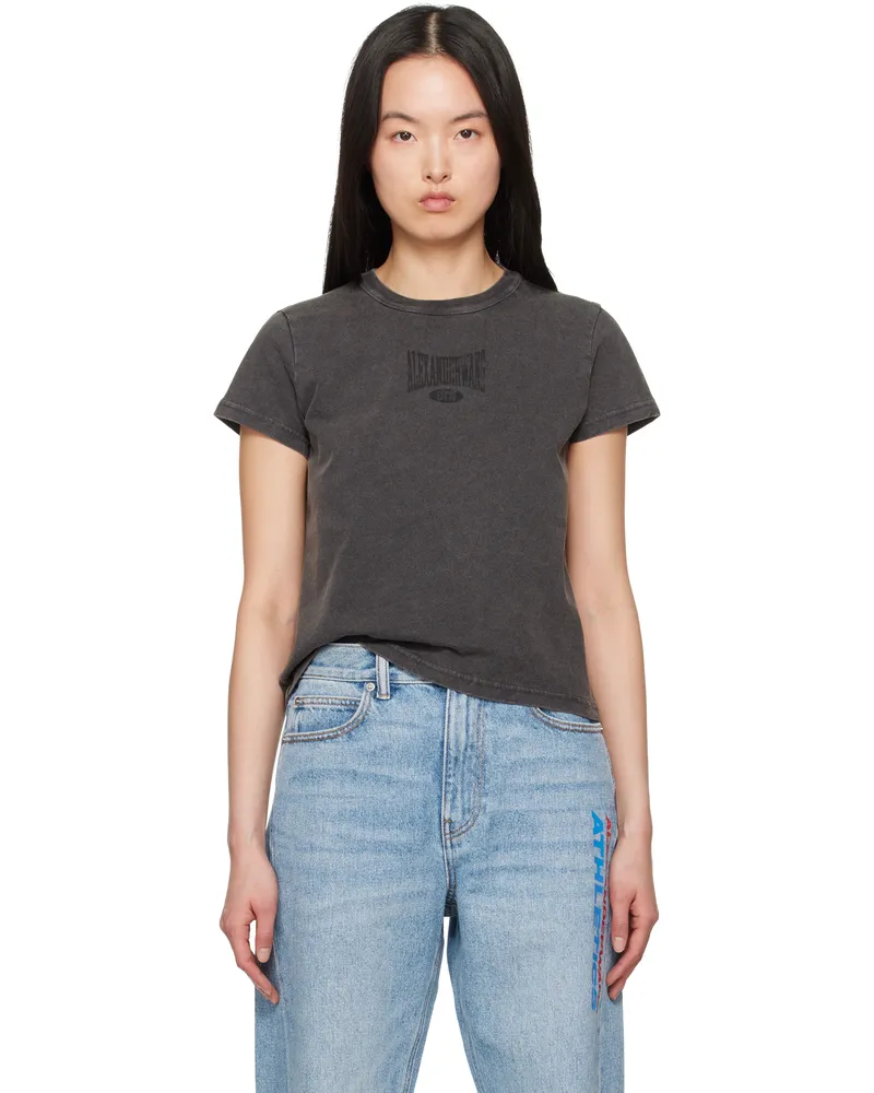 Alexander Wang Black Distressed Logo Shrunken T-shirt Faded