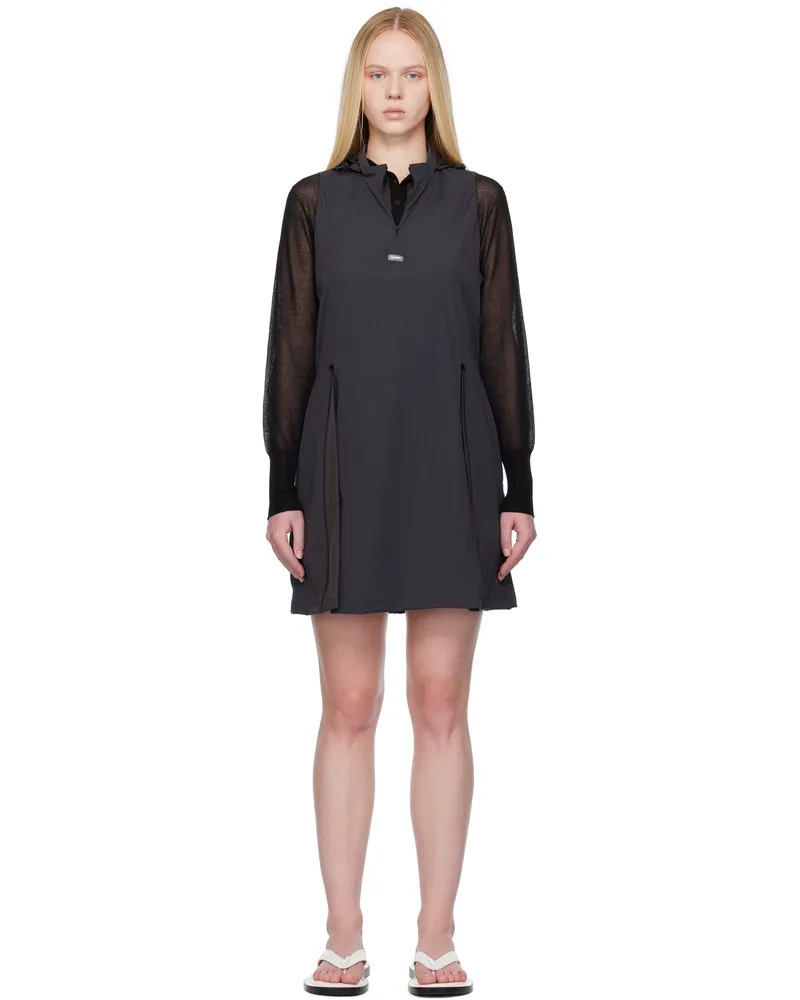 AMOMENTO Gray Nylon Hooded Minidress Charcoal
