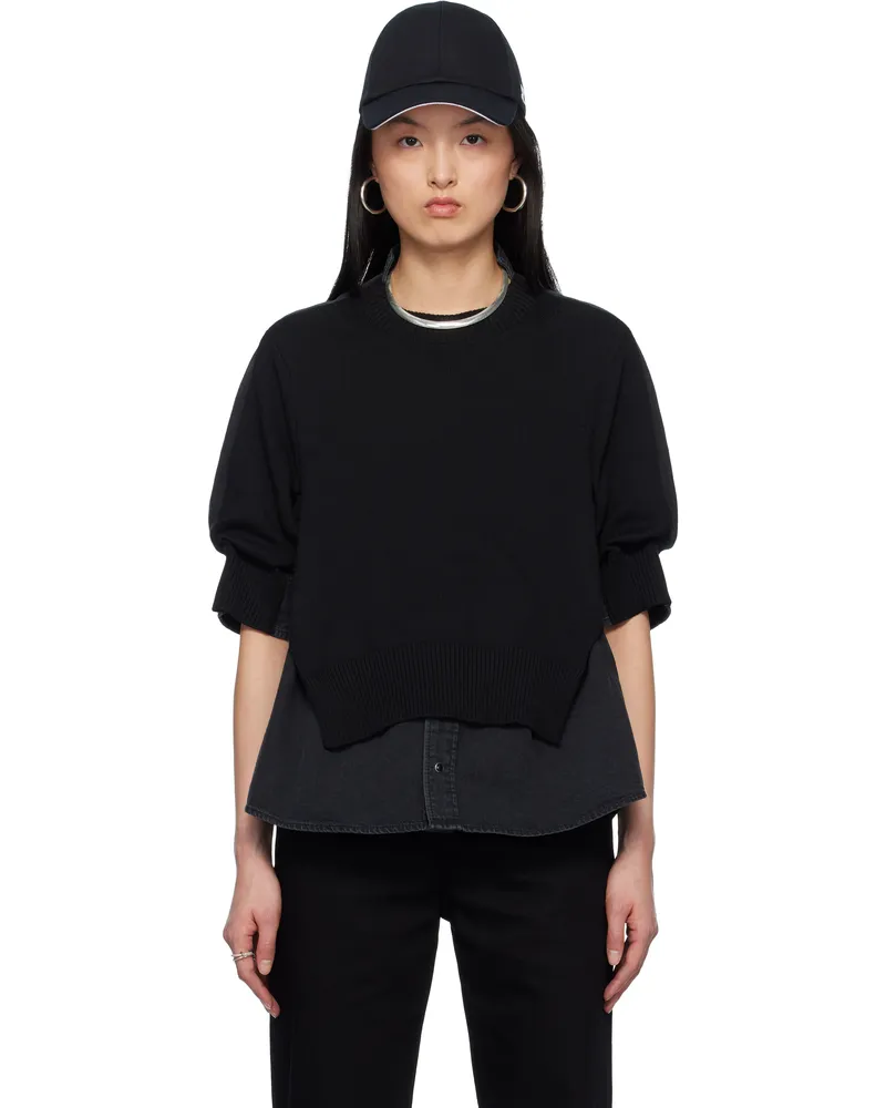 Sacai Black Denim Mix Knit Pullover Sweater 001