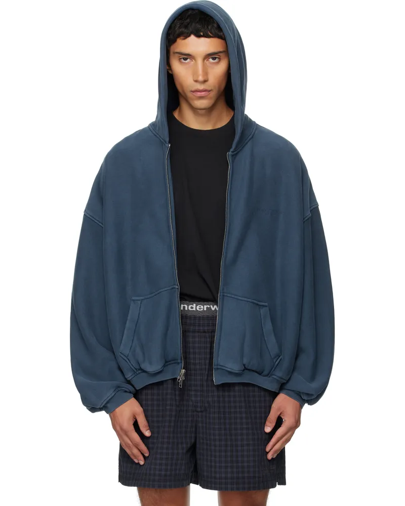 Alexander Wang Blue Graphic Logo Zip Hoodie 421b