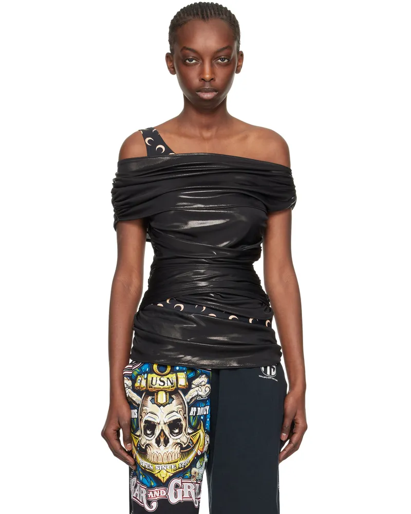 Marine Serre Black Draped Blouse Bk99