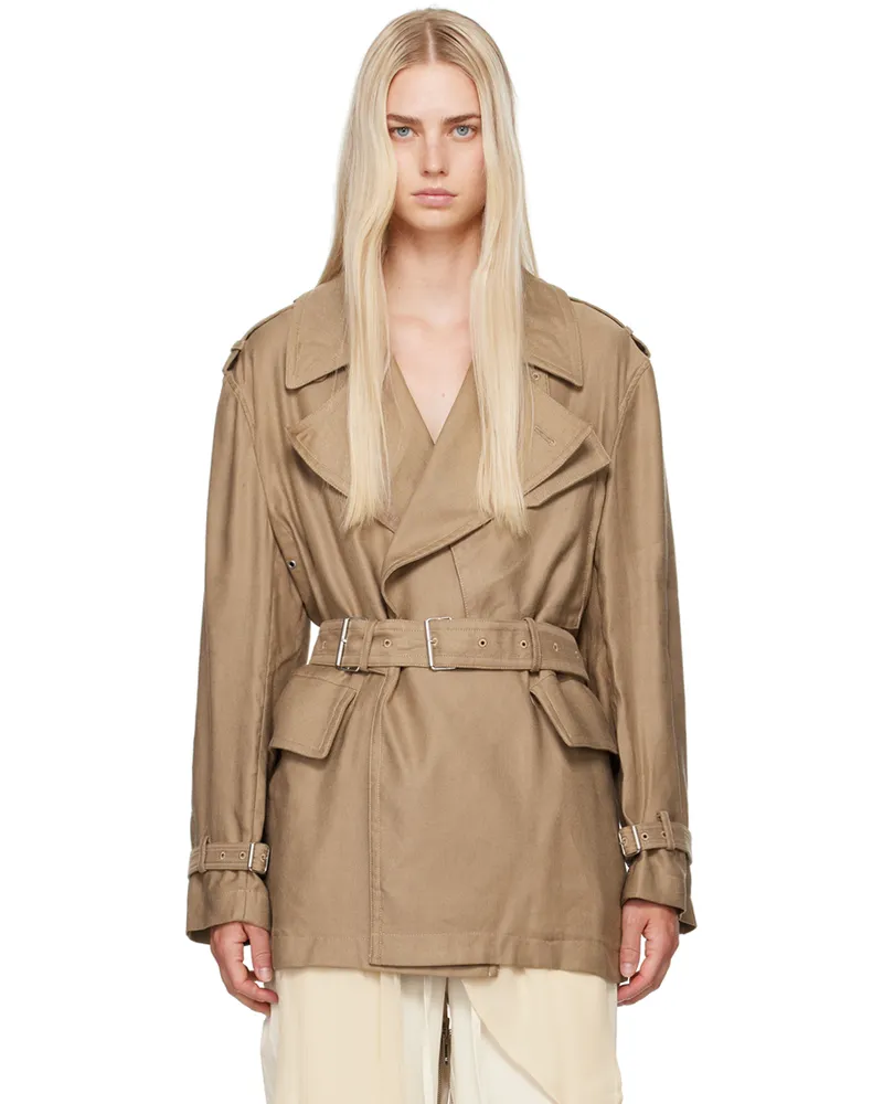 Helmut Lang Taupe Rider Trench Coat Driftwood