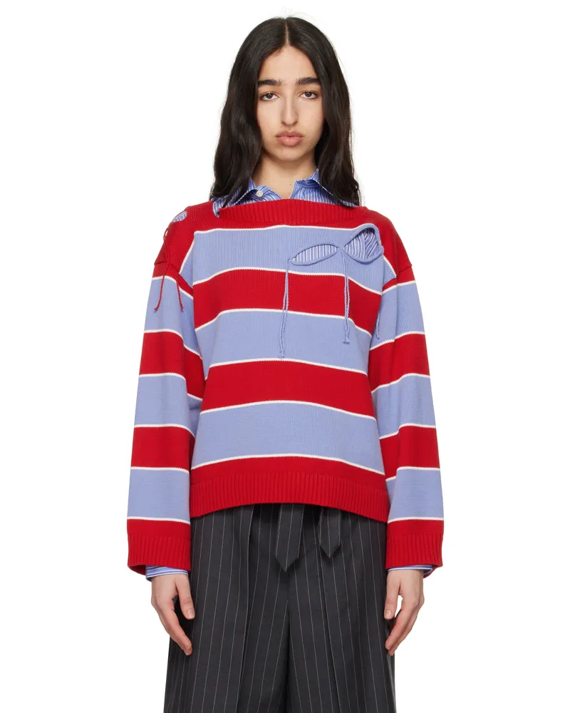 Charles Jeffrey Loverboy Red & Blue Slash Stripe Sweater Red