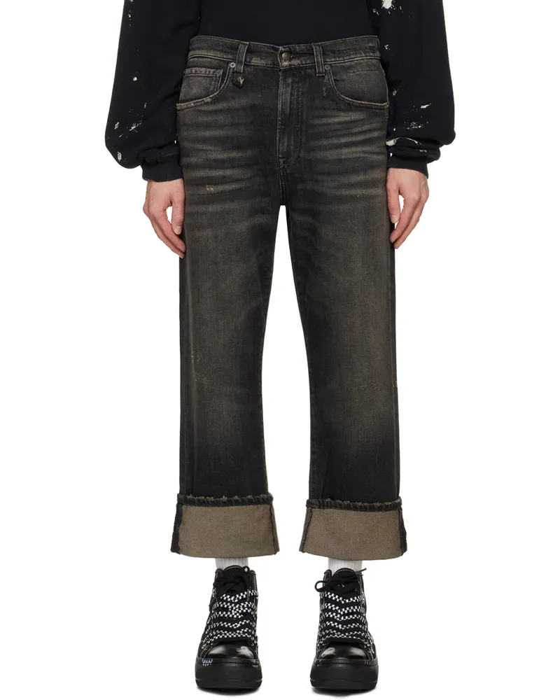 R13 Black Cuffed X-Boyfriend Jeans Abbey