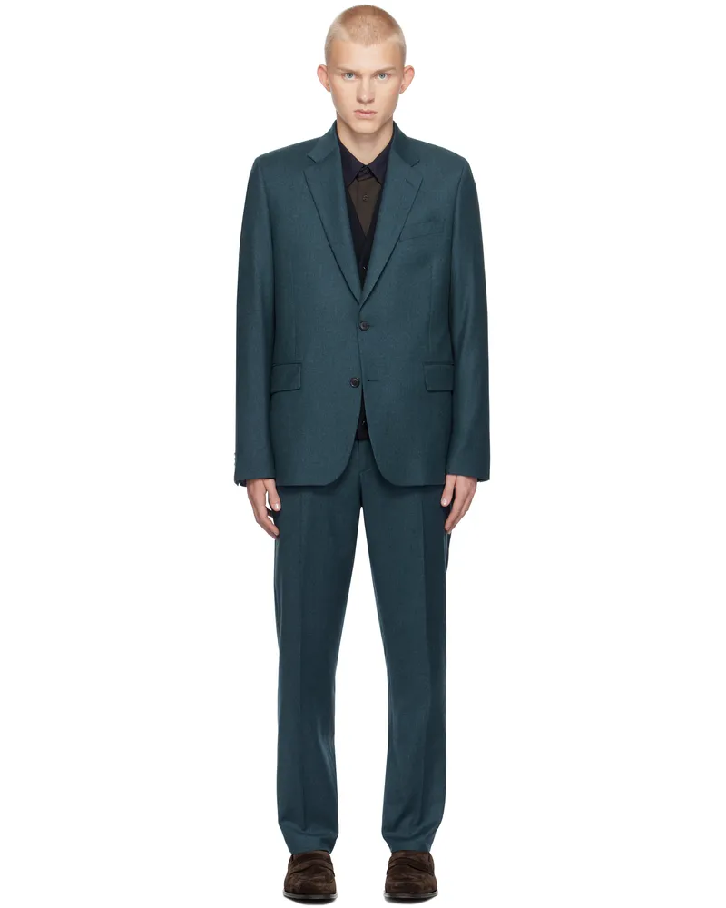 Paul Smith Blue Overdyed Wool-Cashmere Flannel Suit 44b