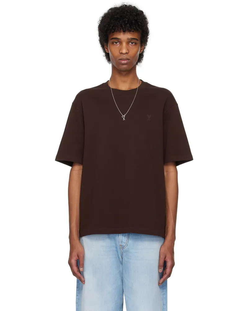 AMI Paris Burgundy Cotton Tonal Ami de Coeur T-shirt 633