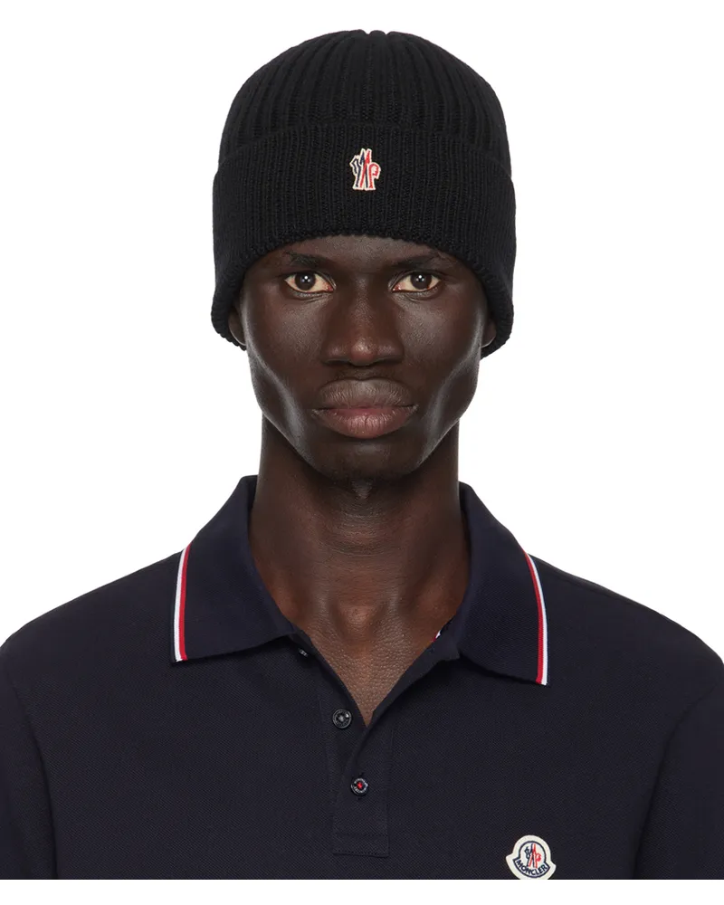 Moncler Black Ribbed Knit Wool Beanie 999