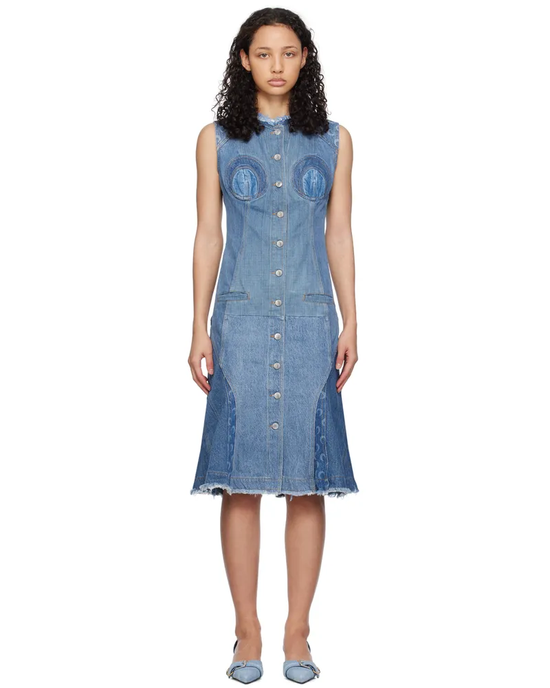 Marine Serre Blue Regenerated Denim Midi Dress Bl90