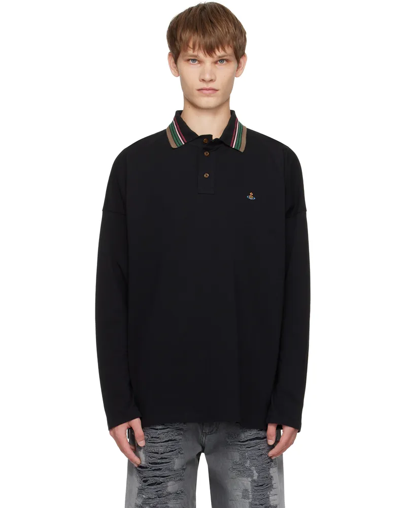 Vivienne Westwood Black LS Oversized Polo Aw25-black