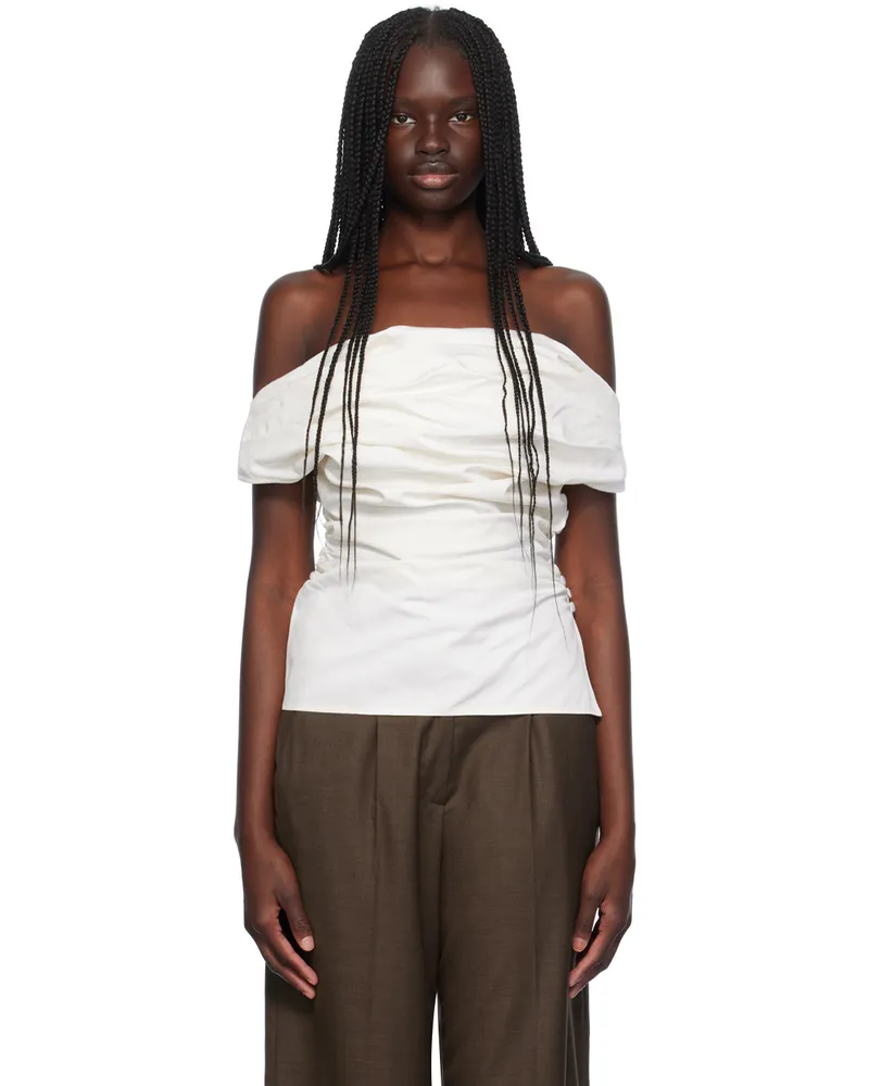 Magda Butrym White Silk Draped Top White