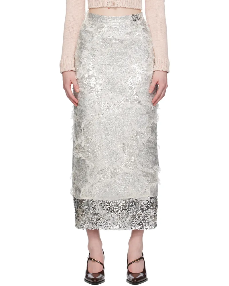 Erdem Silver Layered Midi Skirt Silver