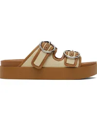 Rag & Bone Off-White & Tan Geo Buckle Platform Slides Natural