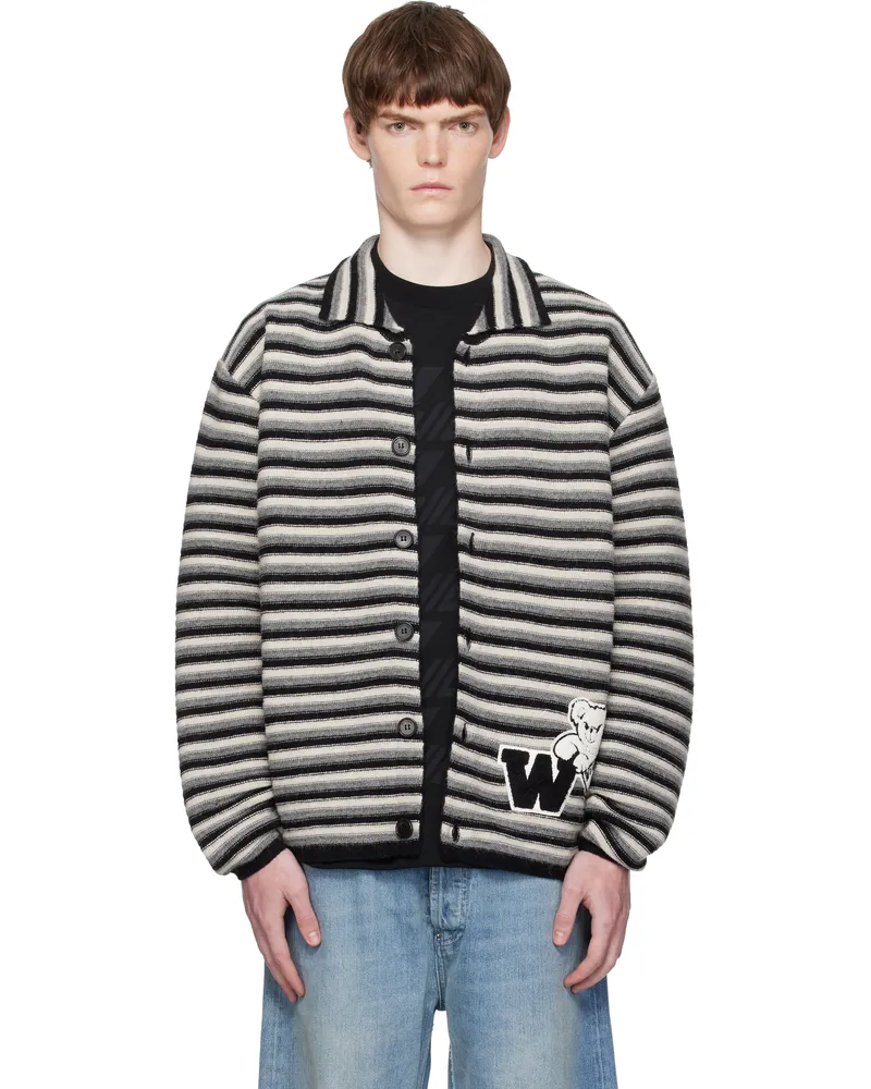 WE 11 DONE Multicolor Black Stripe Embroidered Cardigan Black