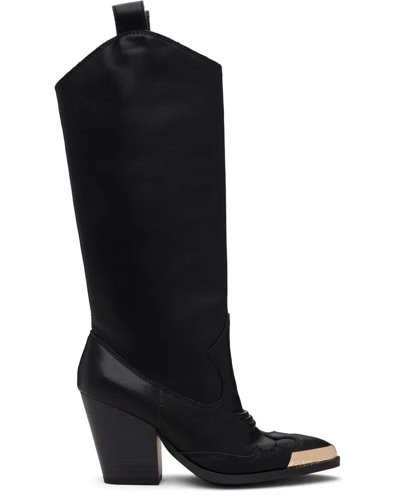 Versace Jeans Black Logo Plaque Tall Boots E899