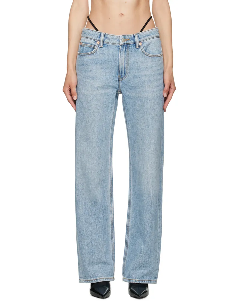 Alexander Wang Blue Mid-Rise Pre-Styled Logo Thong Jeans Vntge