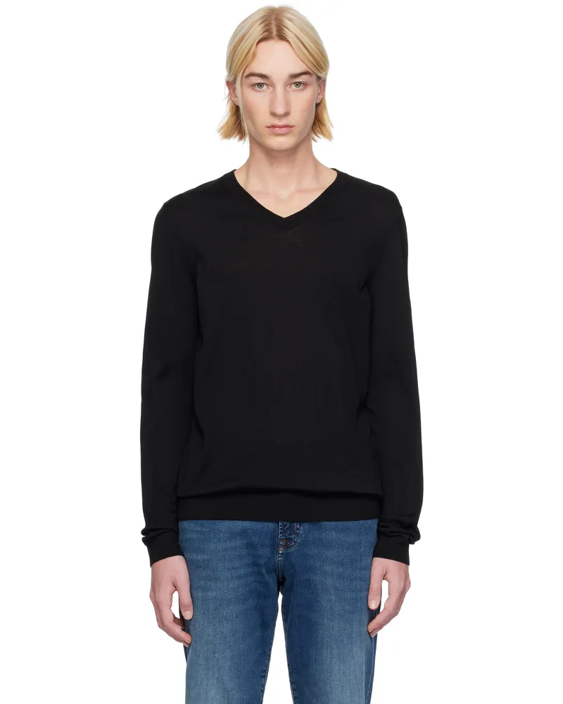 HUGO BOSS Black V-Neck Sweater 001-black