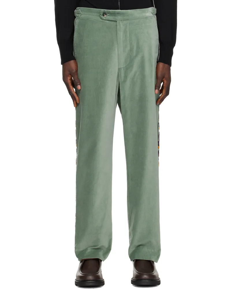 BODE Green Oberon Floral Trousers Sage