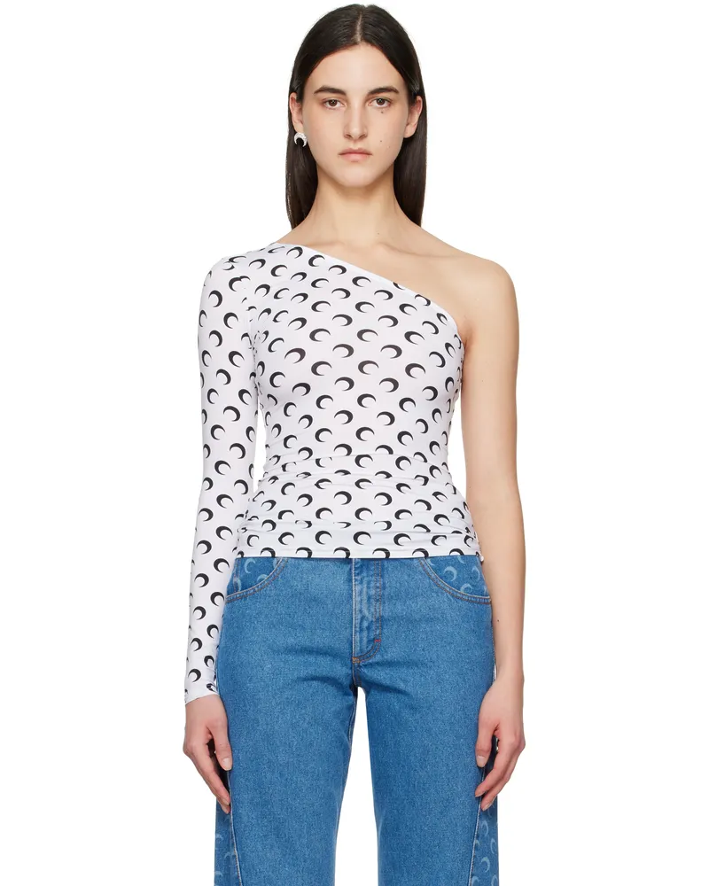 Marine Serre White Recycled Moon Jersey Second Skin Asymmetric T-shirt Wh00
