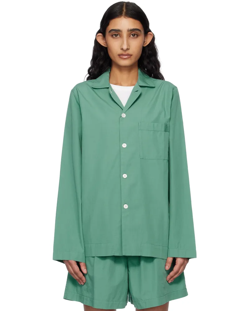 TEKLA Green Poplin Long-Sleeved Pyjama Shirt Vintage