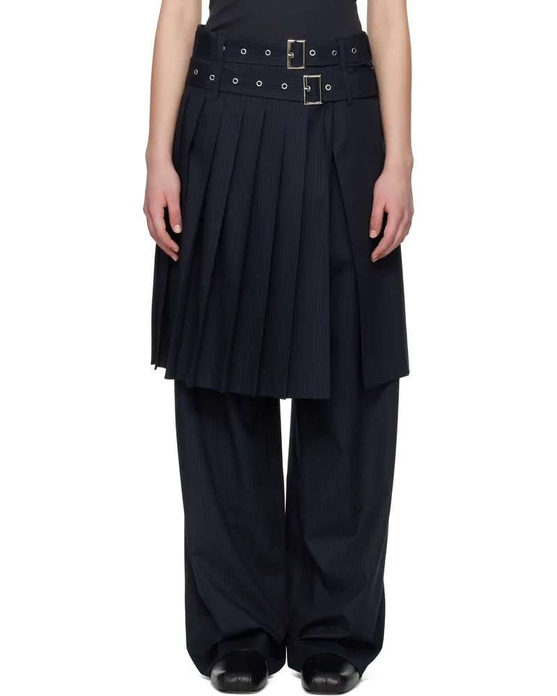 Charles Jeffrey Loverboy Navy Wide Leg Skouser Waisted Trousers Navy