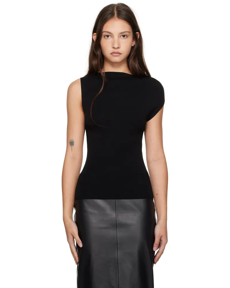 St. Agni Black Asymmetric Knit Top Black