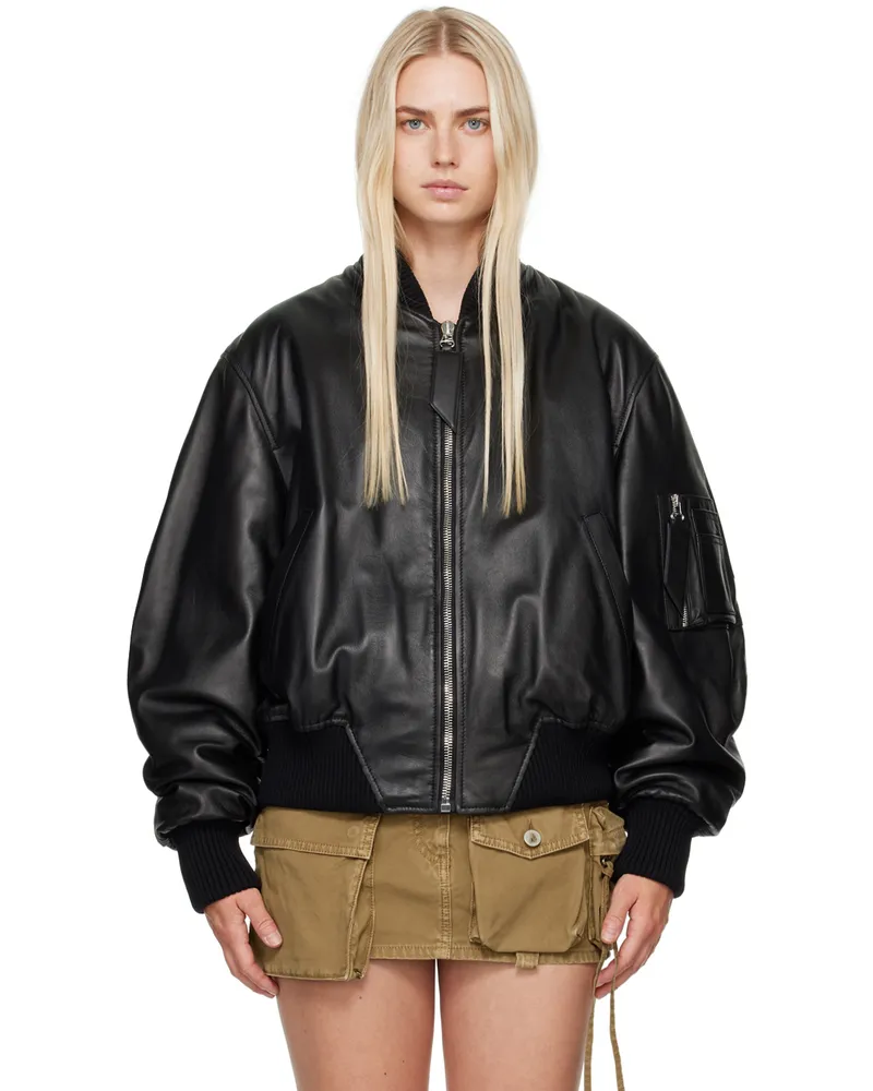 ATTICO Black Anja Leather Bomber Jacket 100